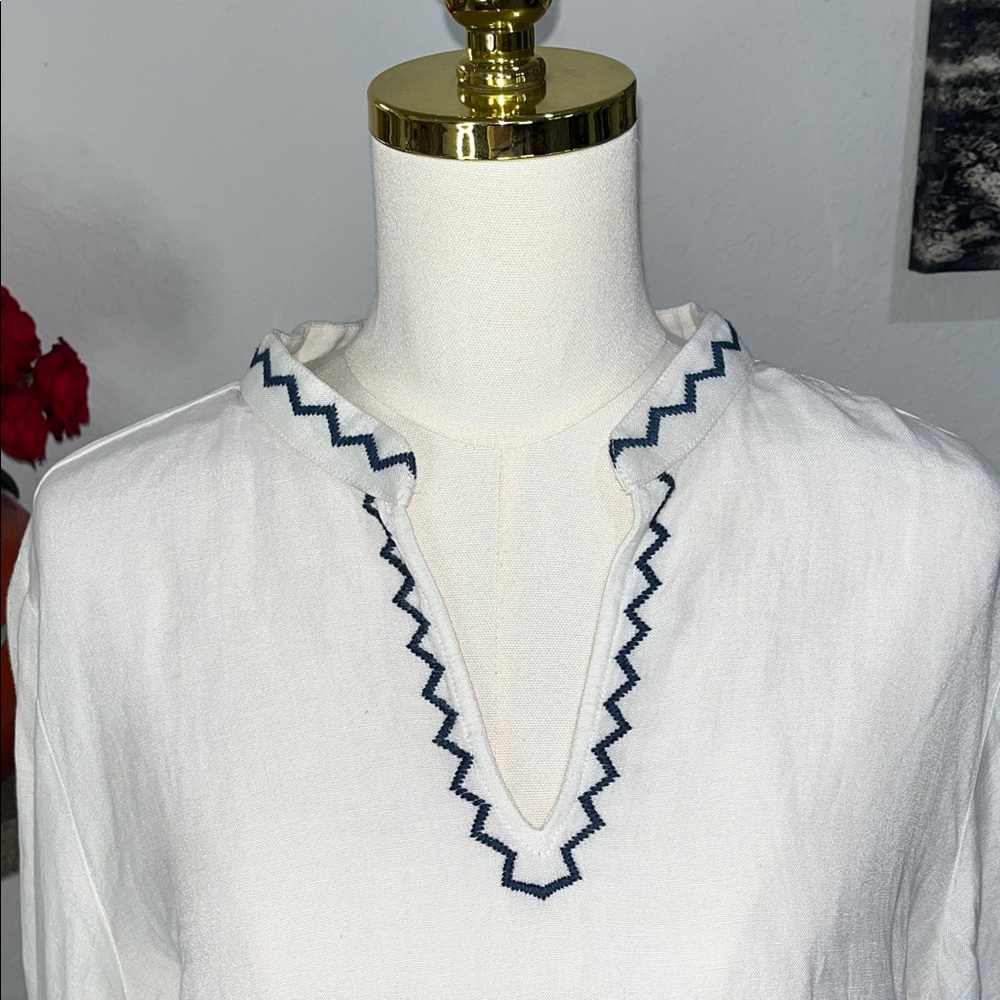Like New Chicos Blue Embroidered Women's Top size 3 US 16 ballon 3/4 sleeves - Picture 4 of 15